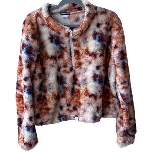 Weekending NWT Quarter Zip Crop Fuzzy Tie Dye Cinch Waist Junior’s Pullover 2X